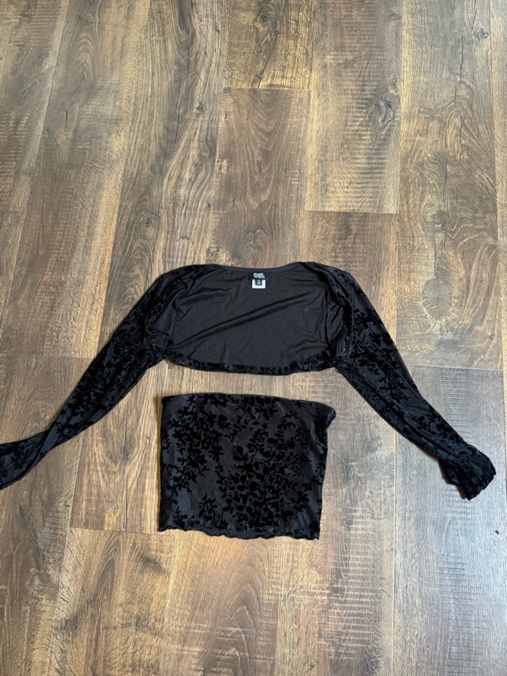 Urban Outfitters Black Velvet Floral Bolero and Tube Top Set